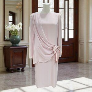 Vintage After Dark Pink Draped Bow Sheath Dress Size 14 Elegant Wedding Guest